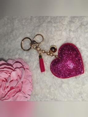 Pink Glitter Heart Keychain Bag Charm